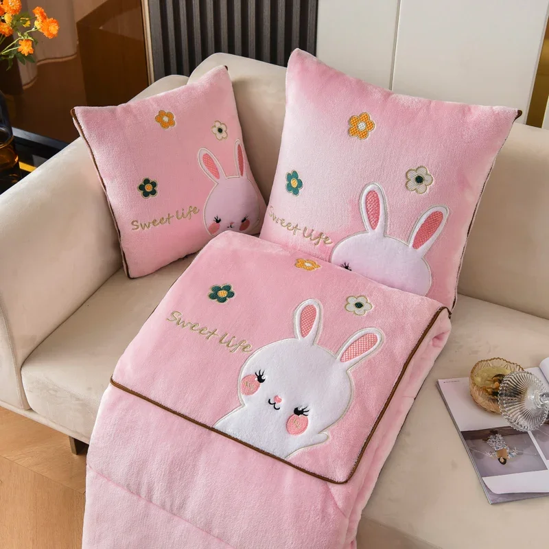 وسادة سميكة مزدوجة الأغراض لحاف الحليب الصوف لطيف أرنب 2 في 1 سيارة