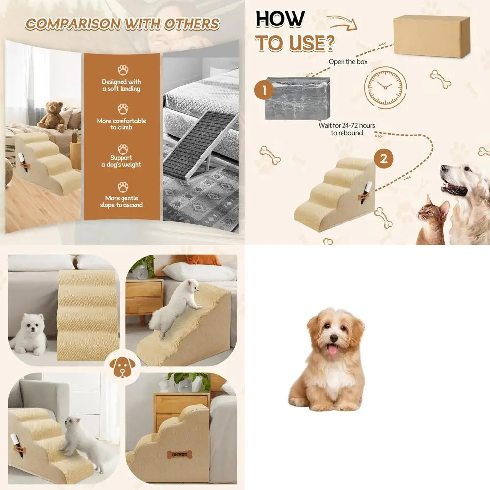 

4-ступенчатый пандус для домашних животных с нескользящим чехлом для высокой мебели, подходит для маленьких собак и кошек