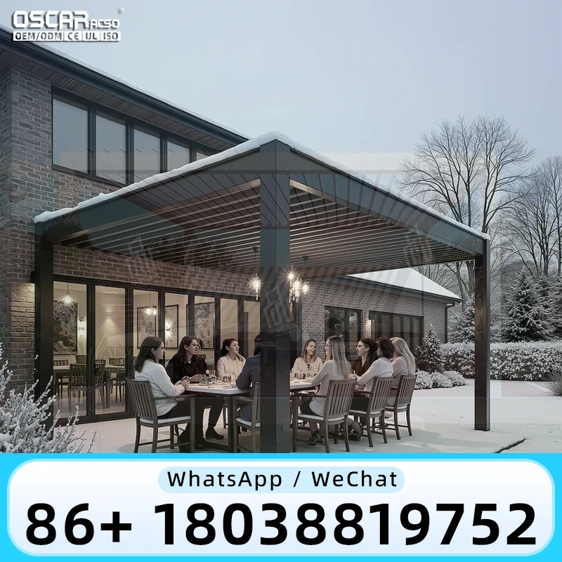 New Design Motorized Screen Roller Blinds Outdoor Aluminium Louvre Roof Bioclimatic Pergola for Sunshade in USA Backyard Patio G