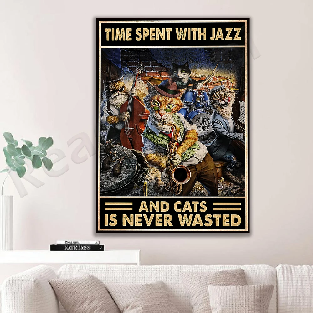 

Jazz Poster, Spend Time With Jazz and Cats Never Waste Poster, Cat Lover Poster, Cat Print Art, Funny Cat Print, Home Sign