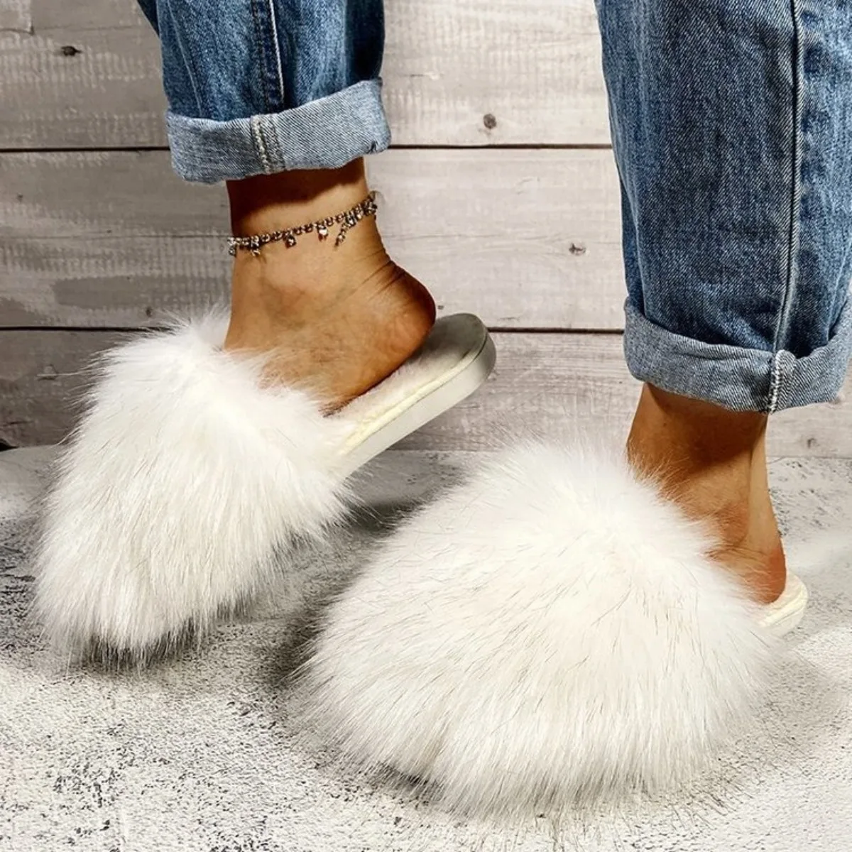 

Women Fur Slippers White Black Pink Grey Winter Spring Autumn Outdoor Indoor Fashion Sexy Elegant Casual Office Party Flats 2025