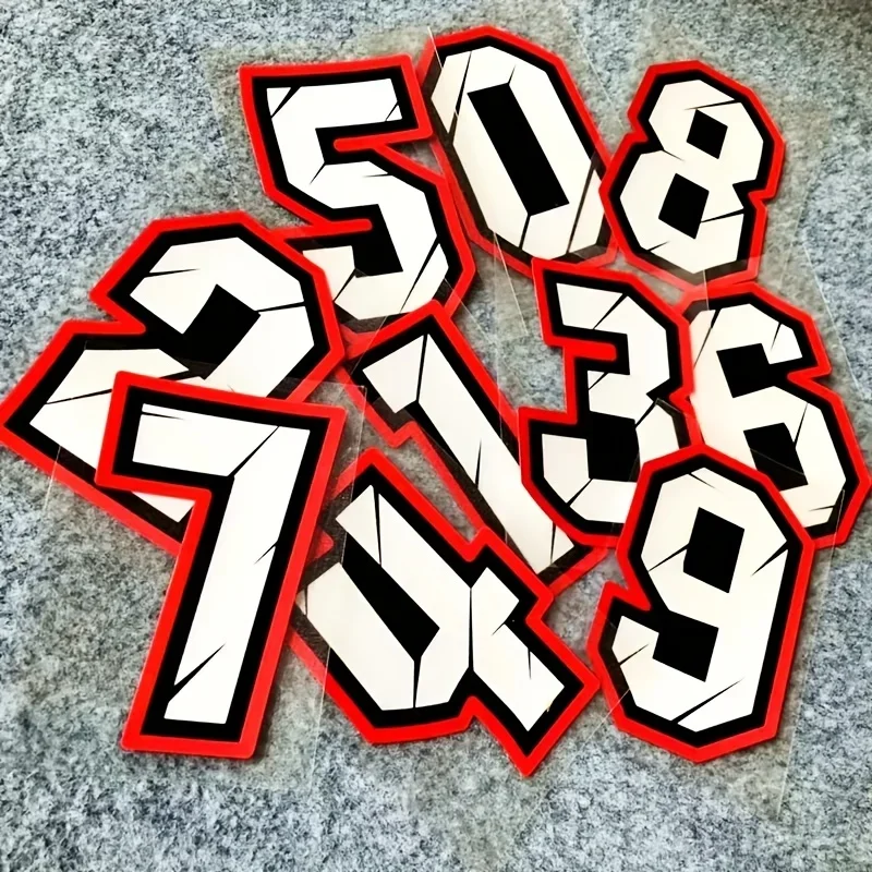 Red White Racing Number Set Waterproof Vinyl Stickers Decals For Motorcycle Car Tuning Body Window Exterior Styling Decor