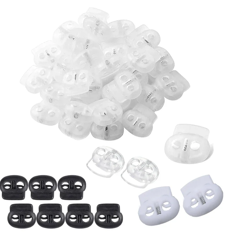 100Pcs 4mm-5.5mm Twin Hole Plastic Stopper Cord Locks Bean Drawstring Toggle Clips Apparel Shoelace Sportswear Button Accessorie