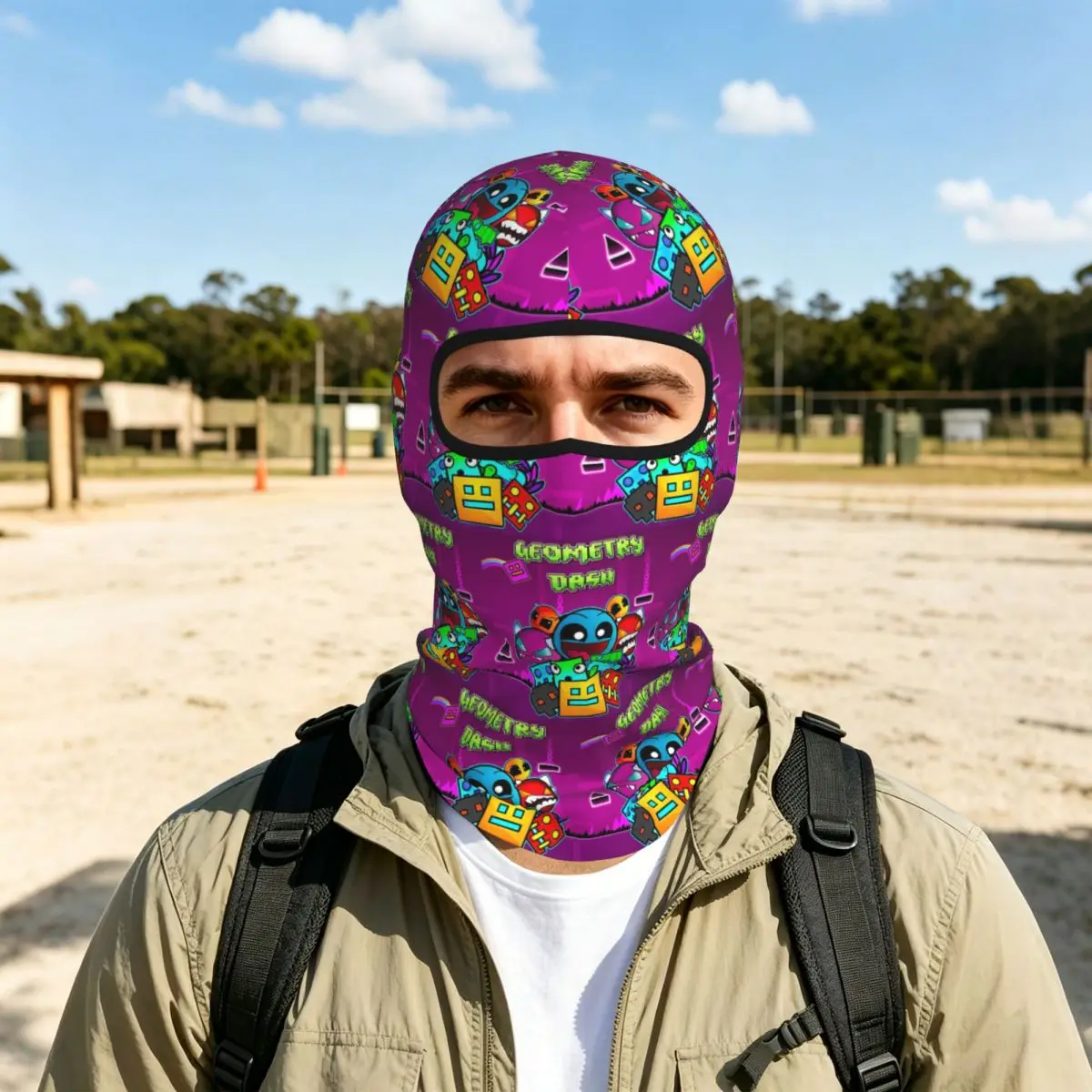 Video Game Geometry Dash Breathable Balaclava Full Face Mask Sun Protection Neck Gaiter For Motorcycle Cycling Fishing Outdoor