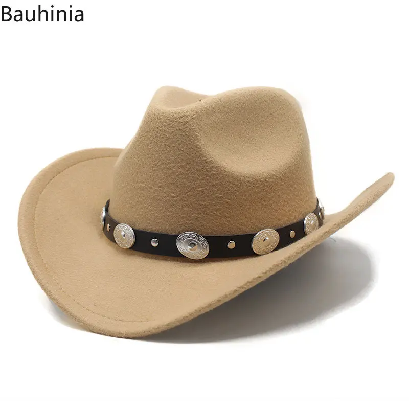 Bauhinia Vintage Western Cowboy Hat For Men Autumn Winter  Wide Brim Felt Fedoras Hats Cowgirl  Church Women Hat