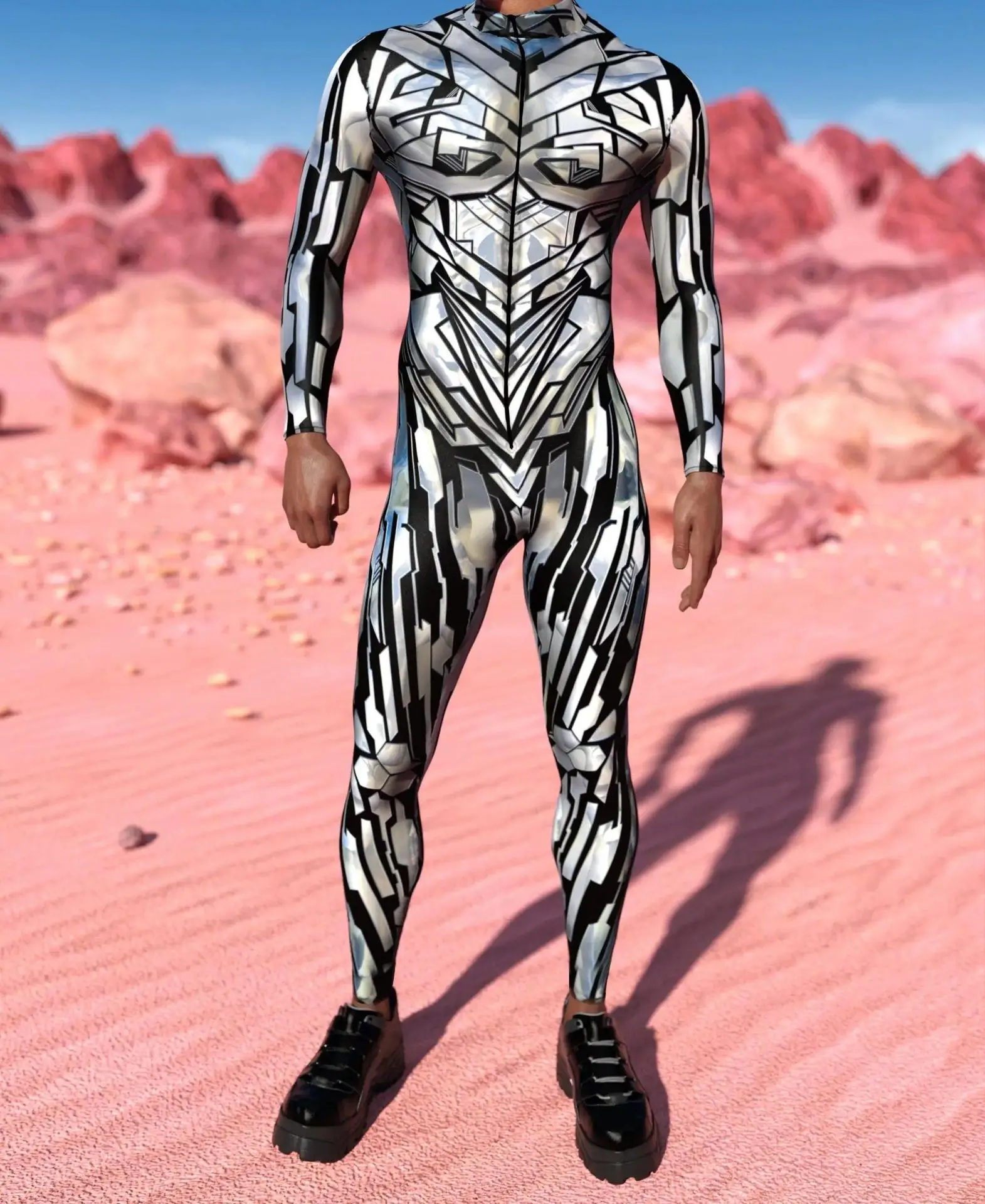 Cool Mechanical Armour Jumpsuit Punk Cosplay Bodysuit Steampunk Costume Halloween Party Shows Men Women Zentai