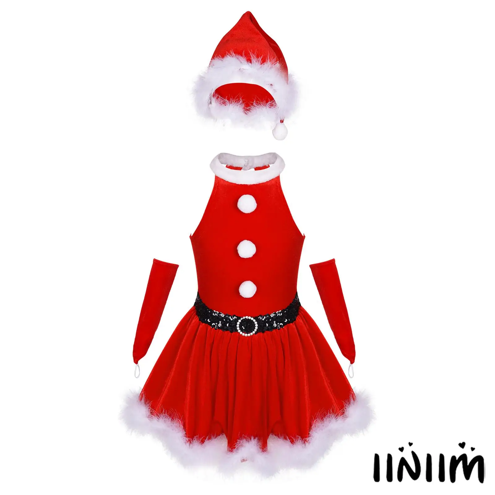 

Girls Kids Christmas Mrs Santa Claus Velvet Costumes Stage Performance Dance Xmas Party Princess Tutu Gown Fancy Dress Up