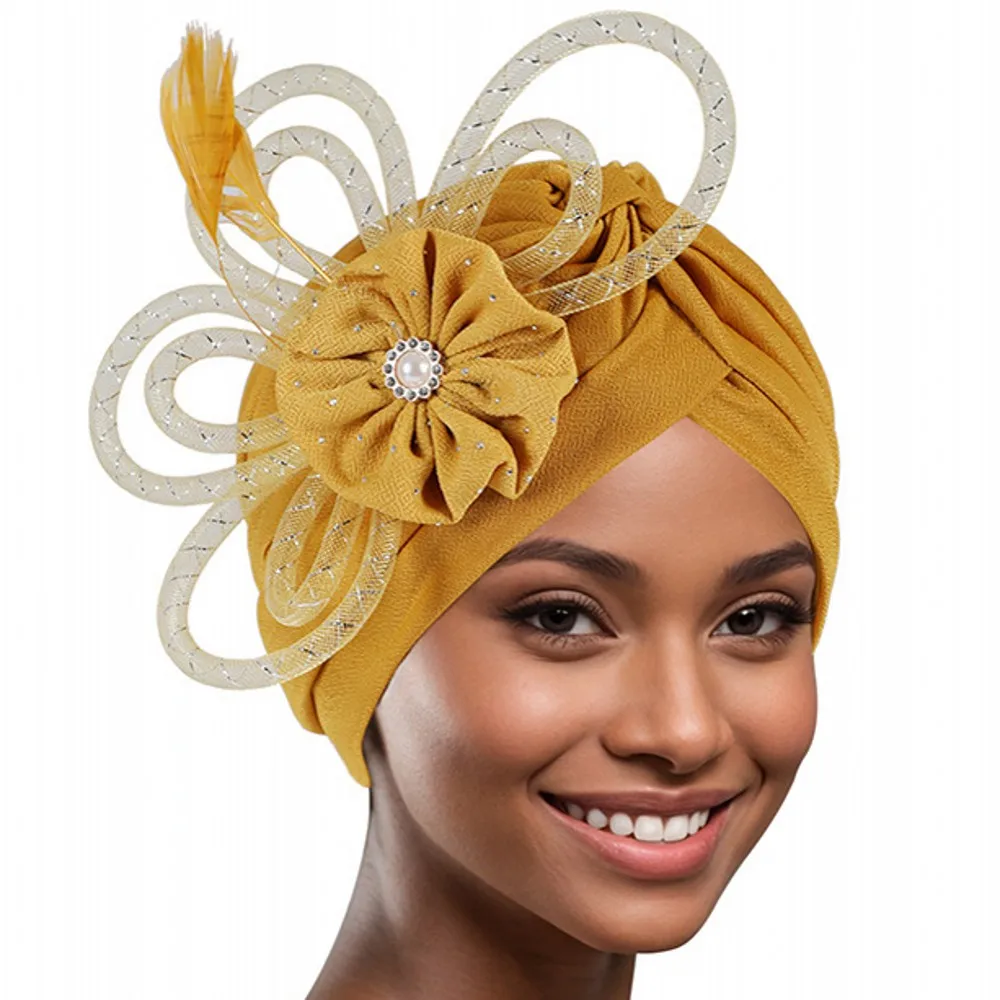 Beading Tassels Turban Cap For Women Elegant Afrcian Auto Gele Headtie Female Head Wraps Bonnet Turbante Mujer