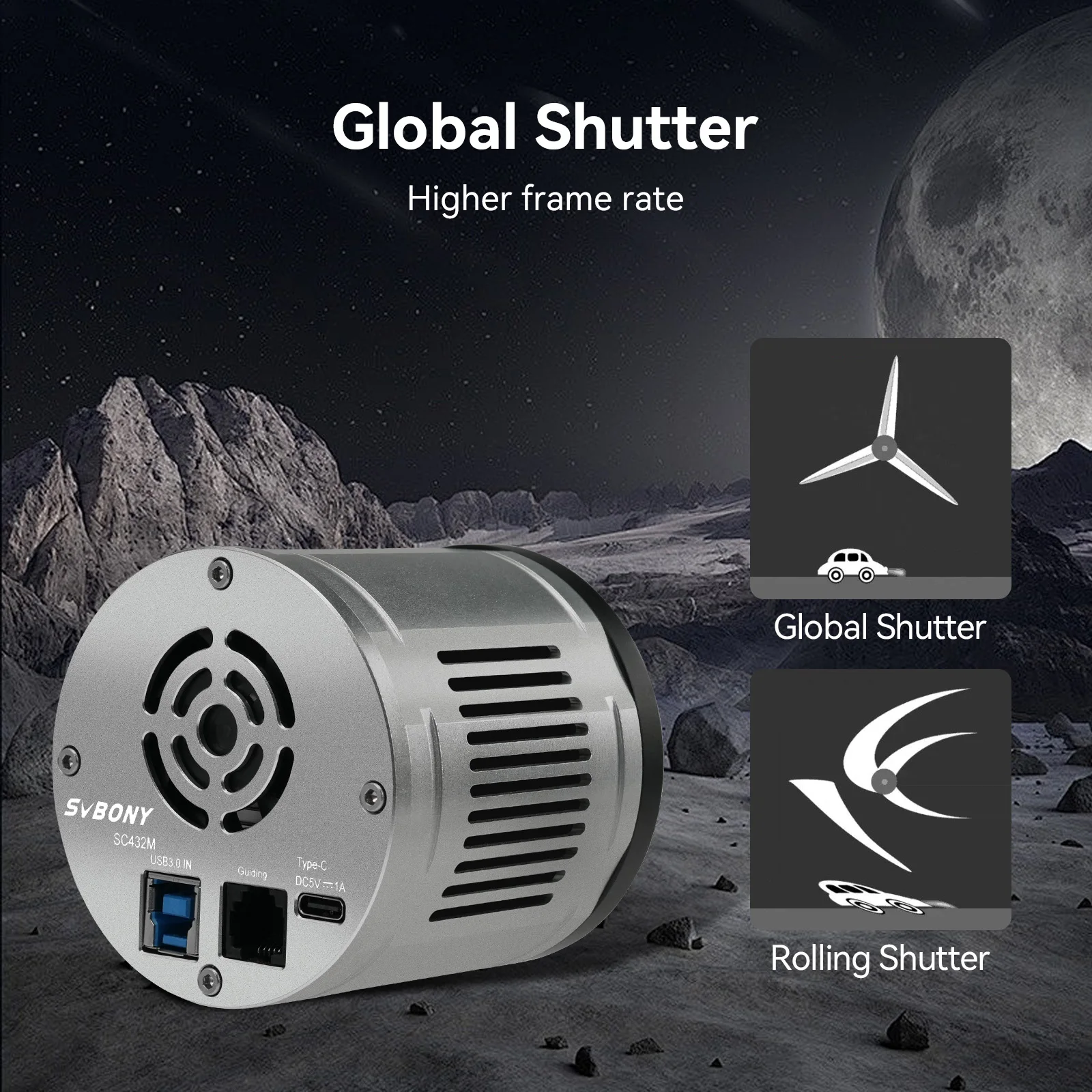 Svbony SC432M Monochrome Planetary Camera with Global Shutter Fan Cooling Large Pixels HCG Mode For Planetary Photography