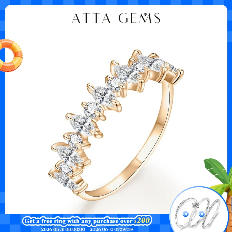 

ATTAGEMS 4*2 D Color 925 Sterling Silver Moissanite Ring for Women Passed the Diamond Tester Engegament Wedding with Certificate