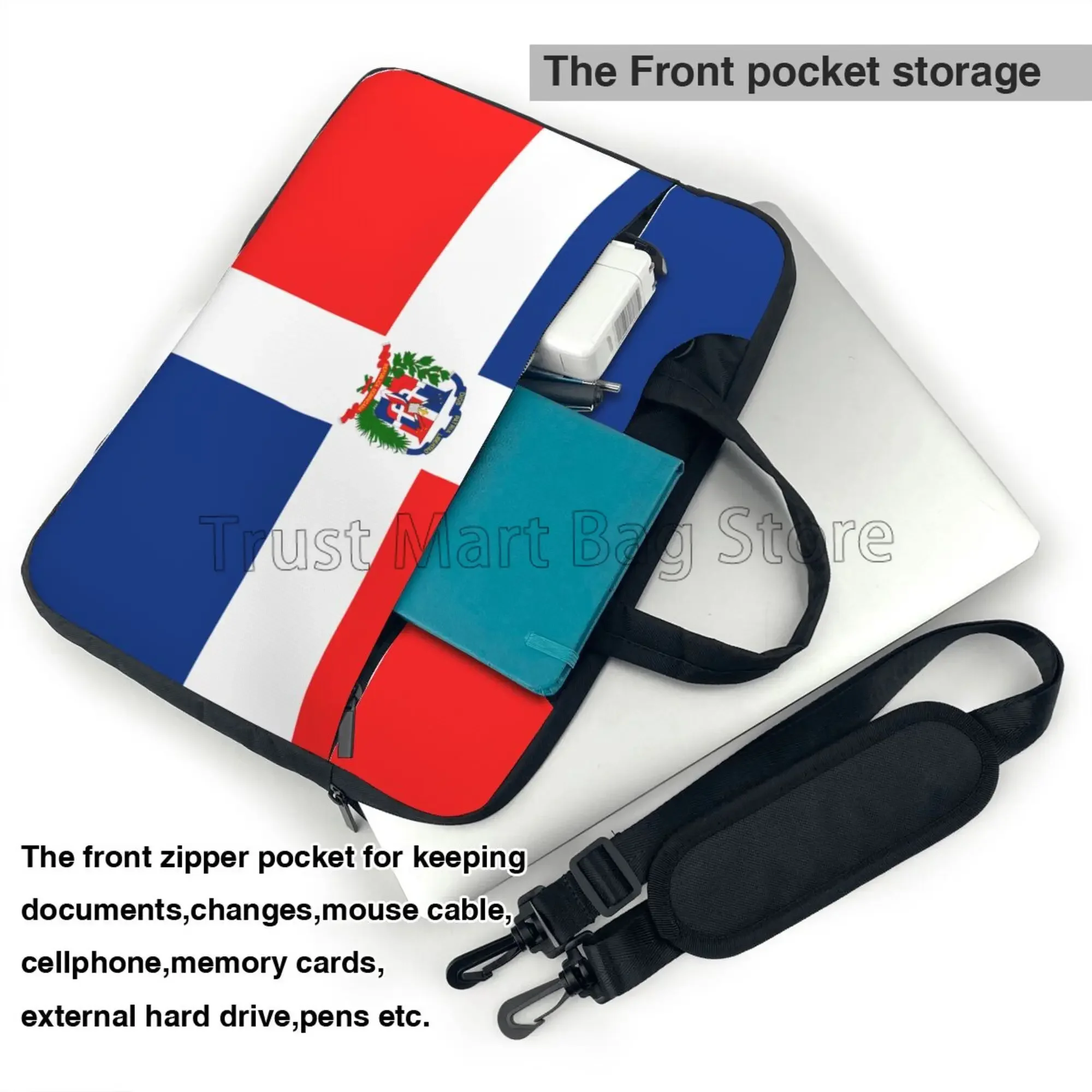 도미니카 공화국 국기 노트북 숄더 백 운반 케이스 컴퓨터 PC 커버 파우치 핸들 포함 13/14/15.6 인치 노트북에 적합