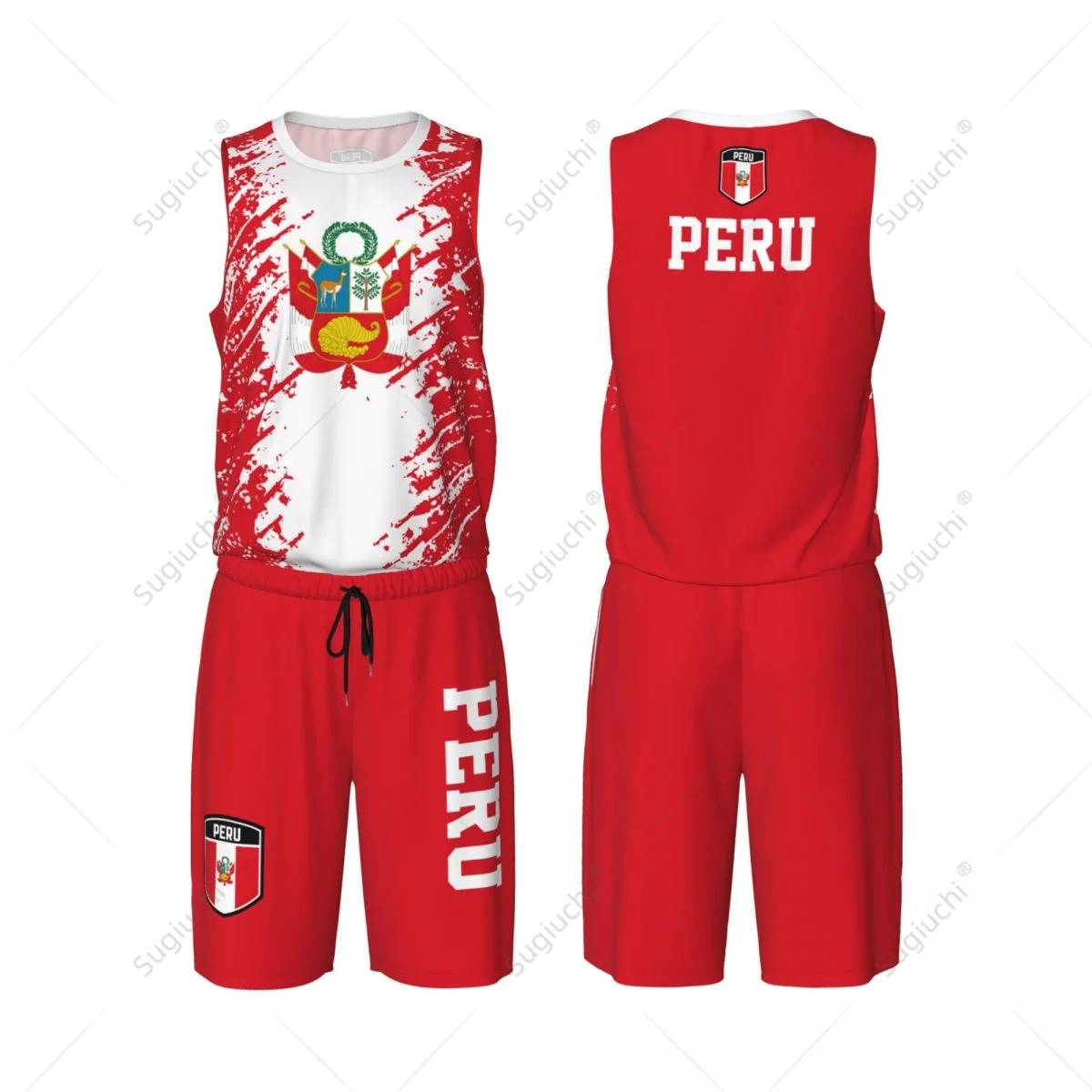 

Team-up Peru Flag Grain Men Basketball Jersey Set Shirt & Pants Sleeveless Custom Name Nunber Exclusive