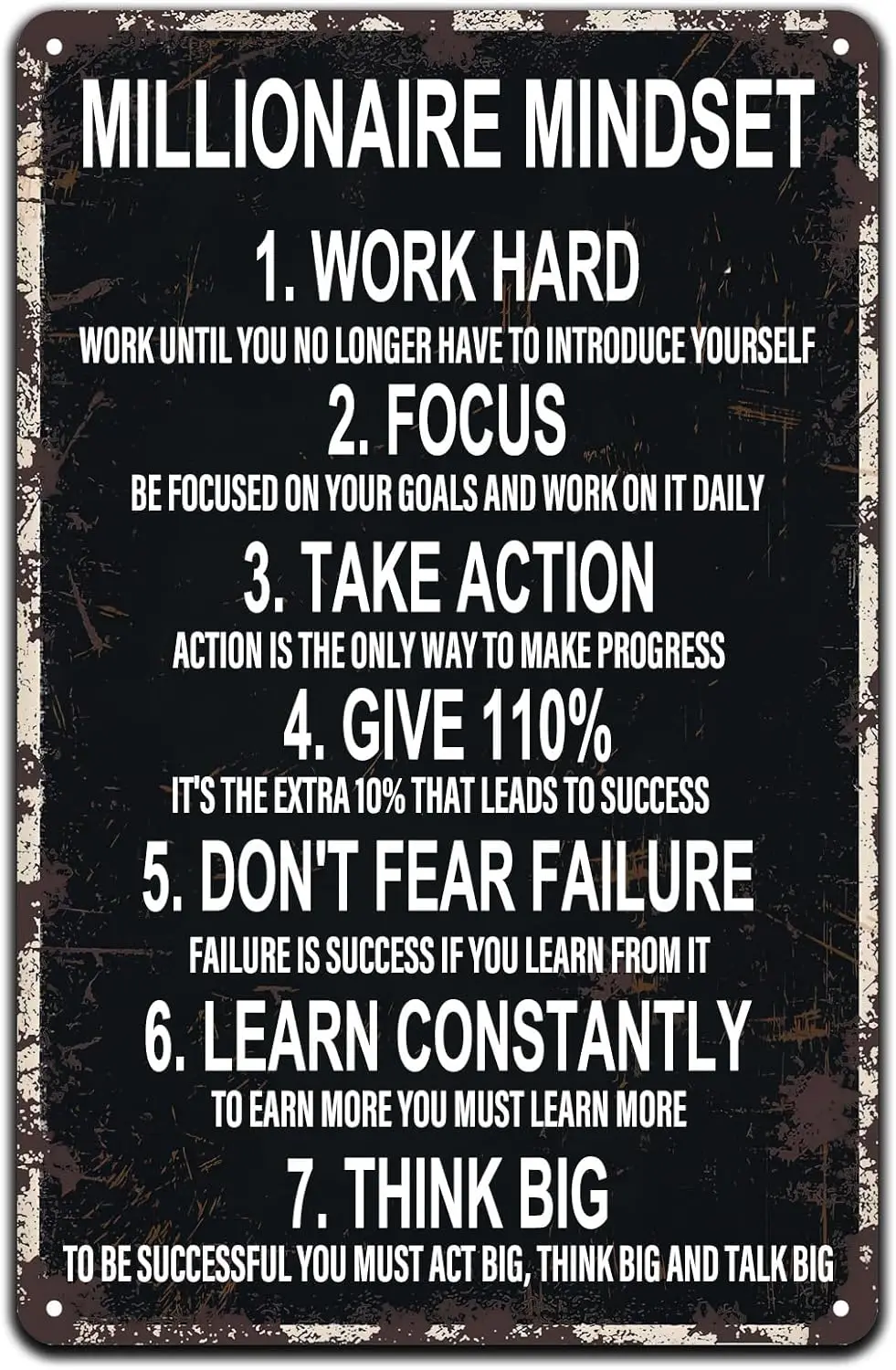 Millionaire Mindset Motivational Quotes Vintage Metal Sign,Learn Constantly To Earn More You Must Learn Retro Tin Plaque fo