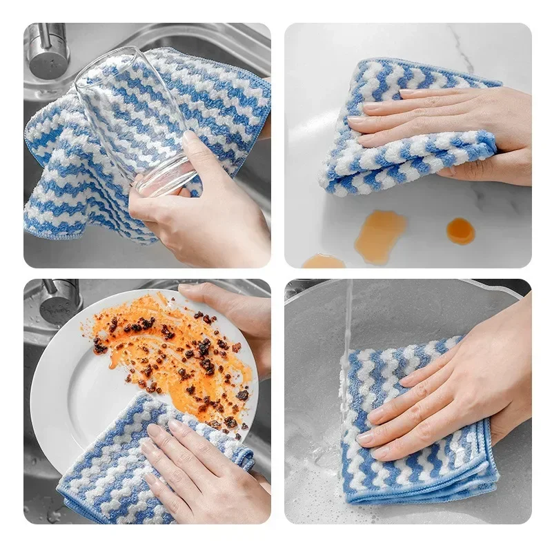 100/1PCS Super Absorbent Dishcloths Coral Fleece Cleaning Cloths Thickened Kitchen Washing Dish Rags Glass Windows Wipe Towels