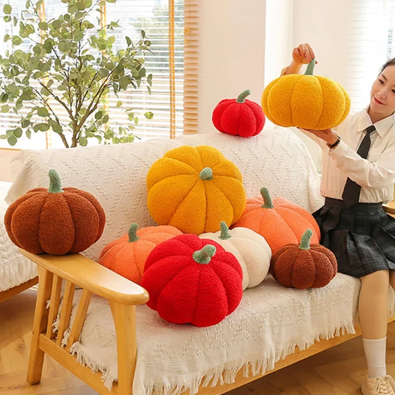 Poduszka Kawaii Pumpkin Miękkie pluszowe zabawki Domowa sofa Dekoracja sypialni Kolorowa dynia Poduszka na plecy Boże Narodzenie Halloween Prezent