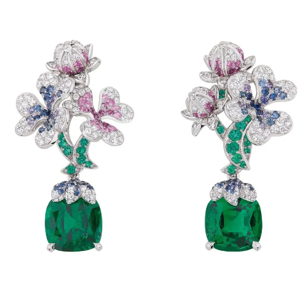 KQDANCE 925 Sterling Silver Flower Design Drop Earrings Cushion Artificial Emerald Luxury Fine Jewelry For Women Party Gifts