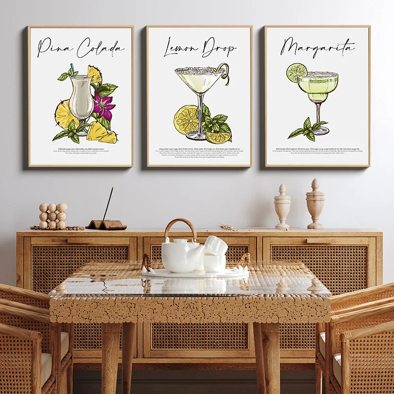 Simple Illustration Abstract Mixology Various Alcoholic Drinks Mojito Bar Poster Canvas Painting Wall Art Pictures Home Decor