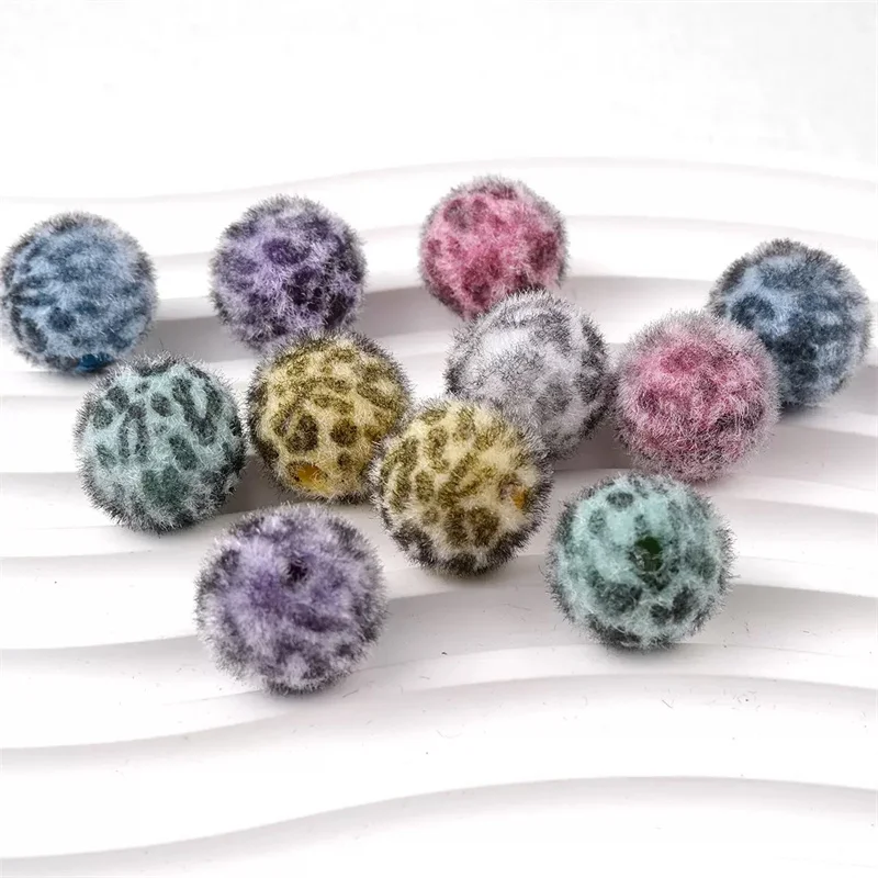 

50 шт./лот, 15 мм, цветной флокированный эффект, леопардовый принт, геометрический узор, круглая форма, смоляные бусины с прямыми отверстиями, аксессуары для ювелирных изделий своими руками