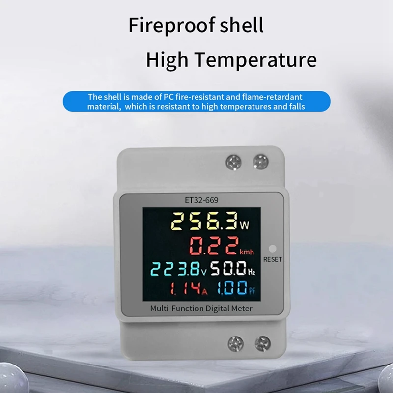 Elektriciteitsmeter Slimme watt-urenteller 220V Spanning Stroom Vermogen Frequentie Factormeter Railtype meter