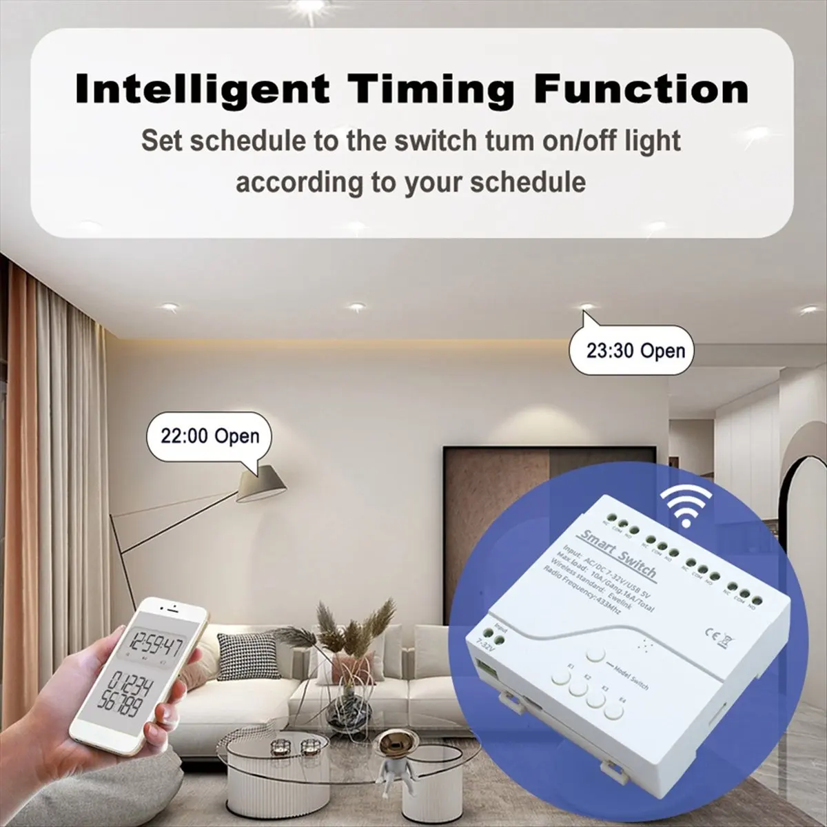 Smart Remote Control Wifi Switch Module 4CH 7-32V USB 5V Inching Self-Locking RF433 Receive 4 Way Relay