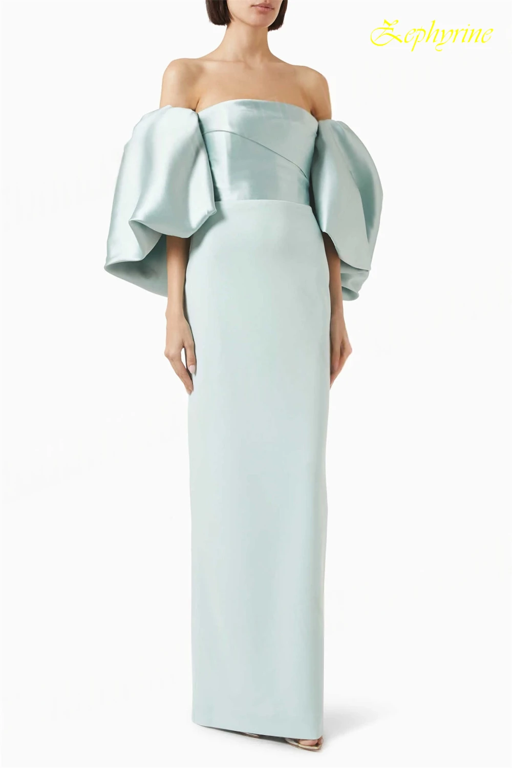 

Customized Straight Back Slit Boat Neck Formal Evening Dress and Fashion Half Sleeves Modern Celebrity Gowns Classic Prom Dress