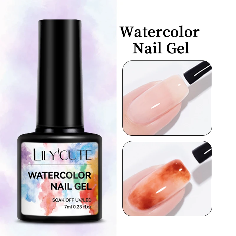 LILYCUTE 7 ml Aquarell-Gel-Nagellack zum Verbreiten von Effekt, Nagelkunst-Funktion, UV-Gel-Nagellack, Soak Off UV-LED-Nagelbasis, Decklack