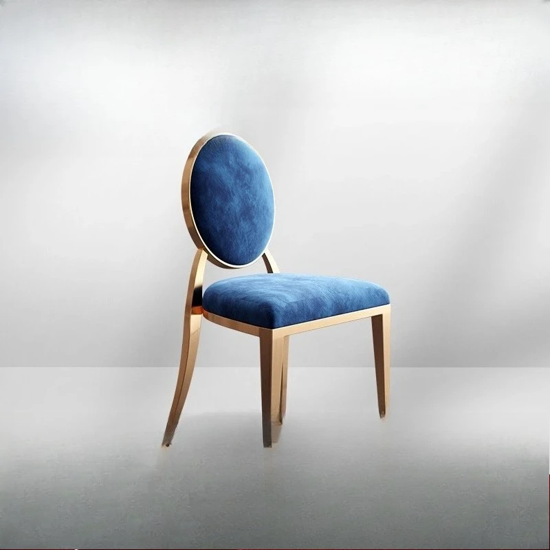 Simple light luxury stainless steel metal leather backrest dining chair flannel