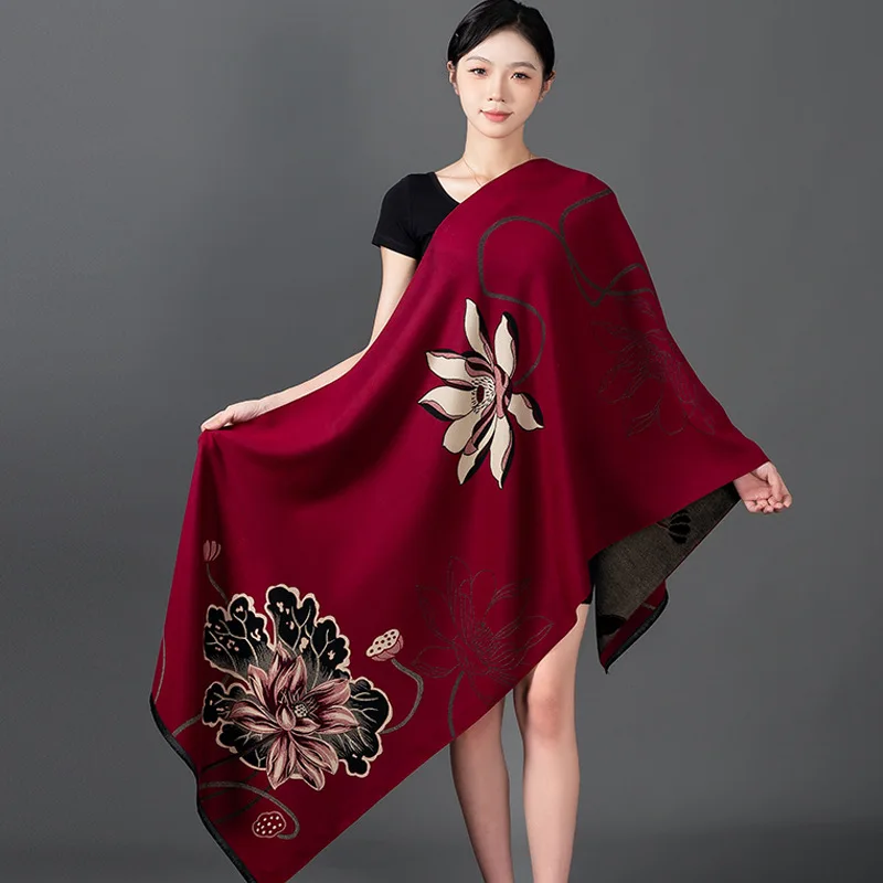 Women Winter Shawl Cashmere Scarf Floral Print Shawl Wrap Pashmina Warm Scarves Thick Travel Blanket Female All-Match Echarpe view 6