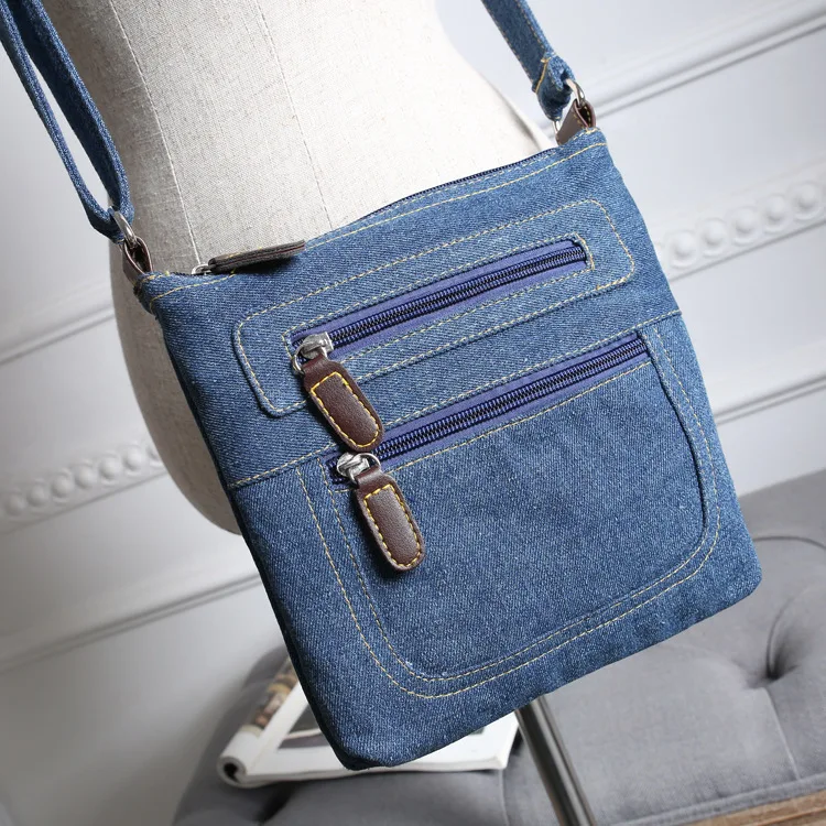 

Hot Denim Shoulder Bag Men Women Solid Color Messenger bag Casual Fashion Crossbody bags Retro Male Zipper Diagonal Straddle sac