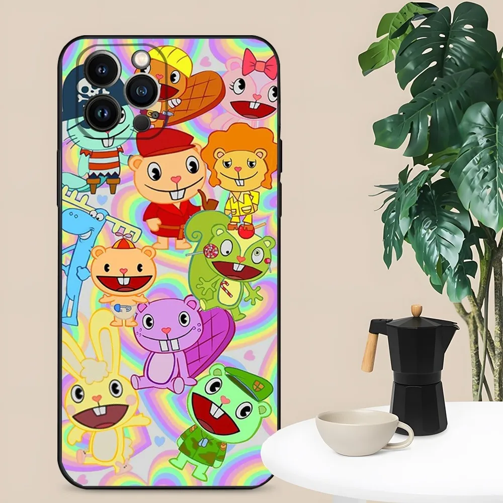 H-Happy T-Tree Friends Phone Case For Apple iPhone 15,14,13,12,11,XS,XR,X,8,7,Pro,Max,Plus,mini Silicone Black Cover