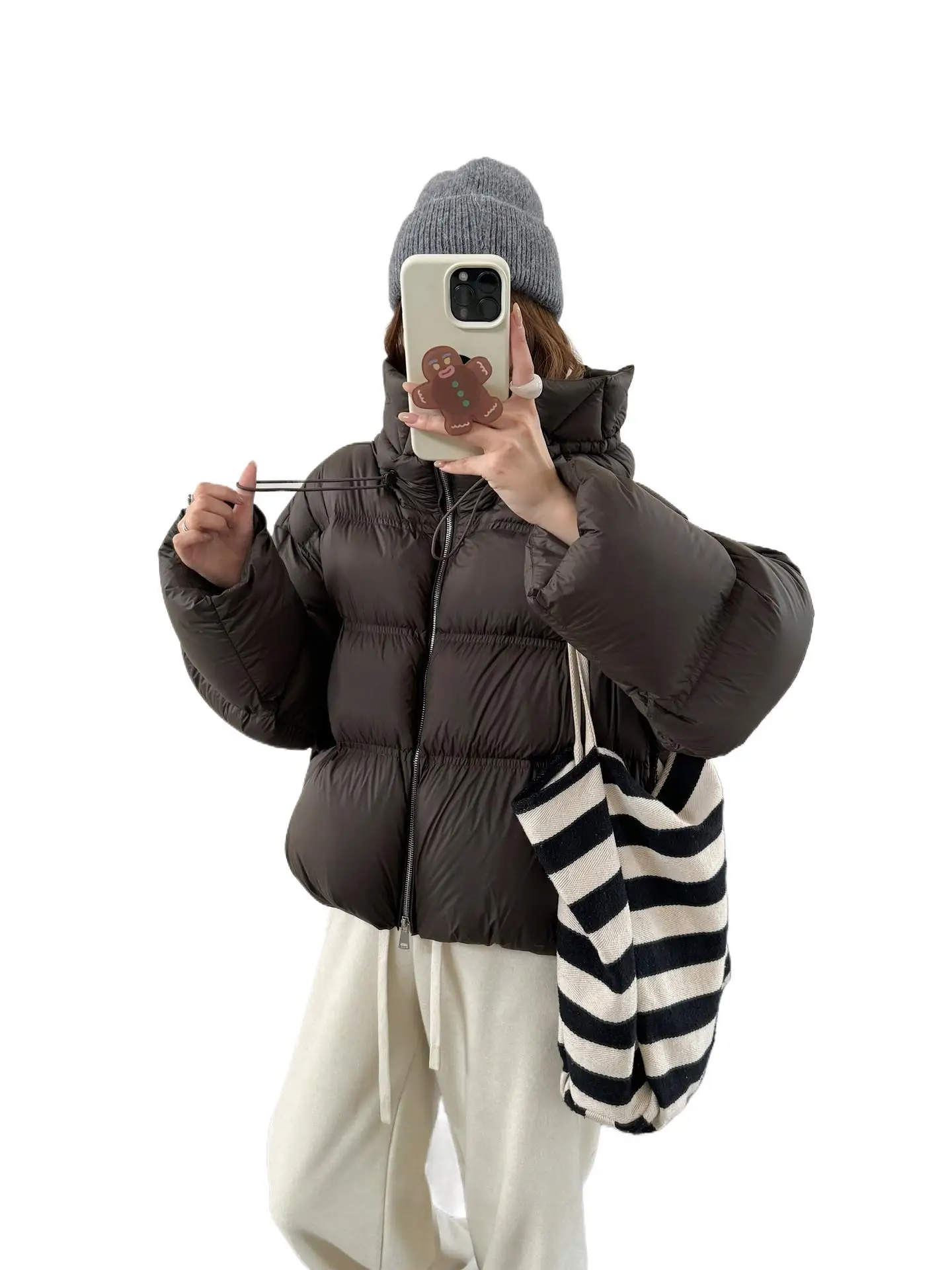 

Зимняя теплая печь 2025, зима, новый стиль, утолщенный кремовый пуховик с капюшоном 95, белый пуховик на гусином пуху и женский хлеб