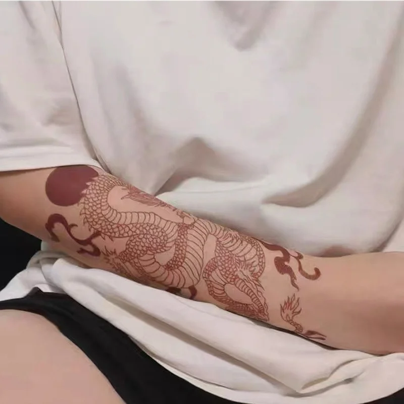 Waterproof Temporary Tattoo Stickers Big Size Red Dragon Arm Legs Body Art Fake Tatto Long Lasting Men Women Tarragon Decals 1PC