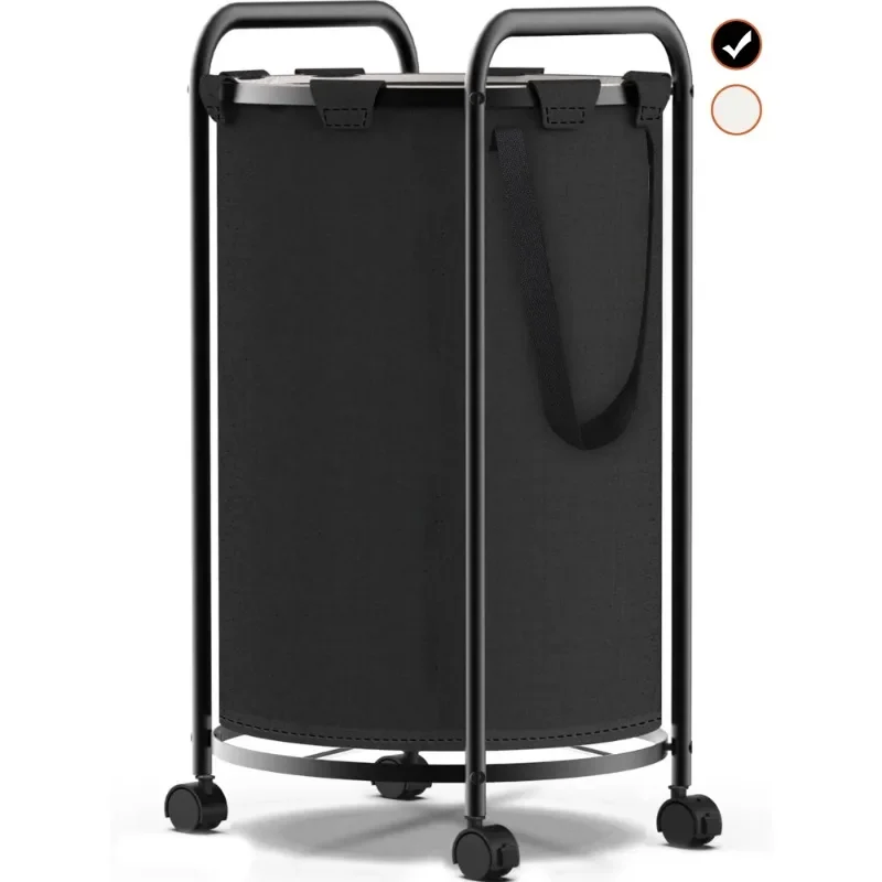 

Laundry Hamper with 4 Wheels, 90L Rolling Laundry Basket, 600D Oxford Fabric Round Laundry Cart w/ Steel Frame and Removable