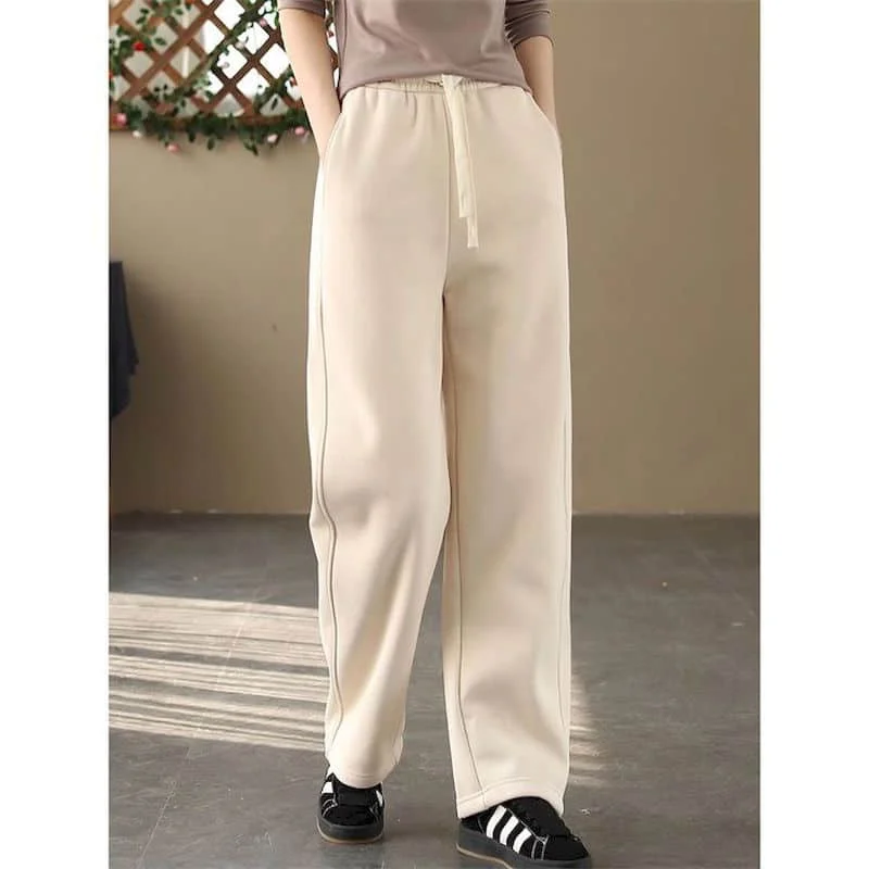 Wide Leg Pants Women Solid Plush Sporty Sweatpants Women Casual Vintage Elastic Waist Streetwear Women Clothing Lantern Pants