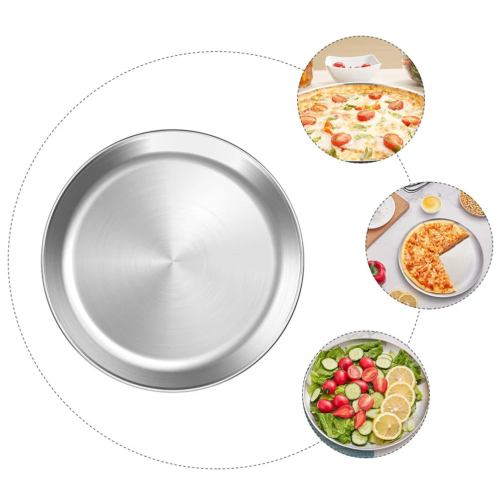 Roasting Pan Pizza Plate Multi-function Tray Stainless Steel Korean Dessert Silver Kitchen Plates