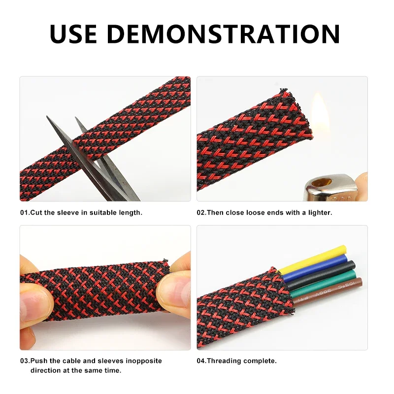 2mm~50mm PET Insulated Cable Sleeving Black Red Blue Tight Expandable Wire Sleeve Flame-retardant Nylon Braided Mesh Sheath Tube