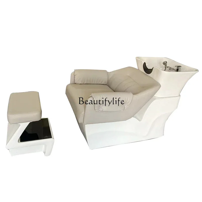 

ld 30Hair Salon Hair Saloon Dedicated FRP Flushing Bed Ceramic Basin Half Lying Shampoo Chair