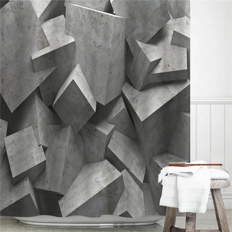 3D Grey Geometric Stone Shower Curtains Fabric Waterproof Bathroom Curtain Renew Home Hotel Decorative Curtains Blackout Screen