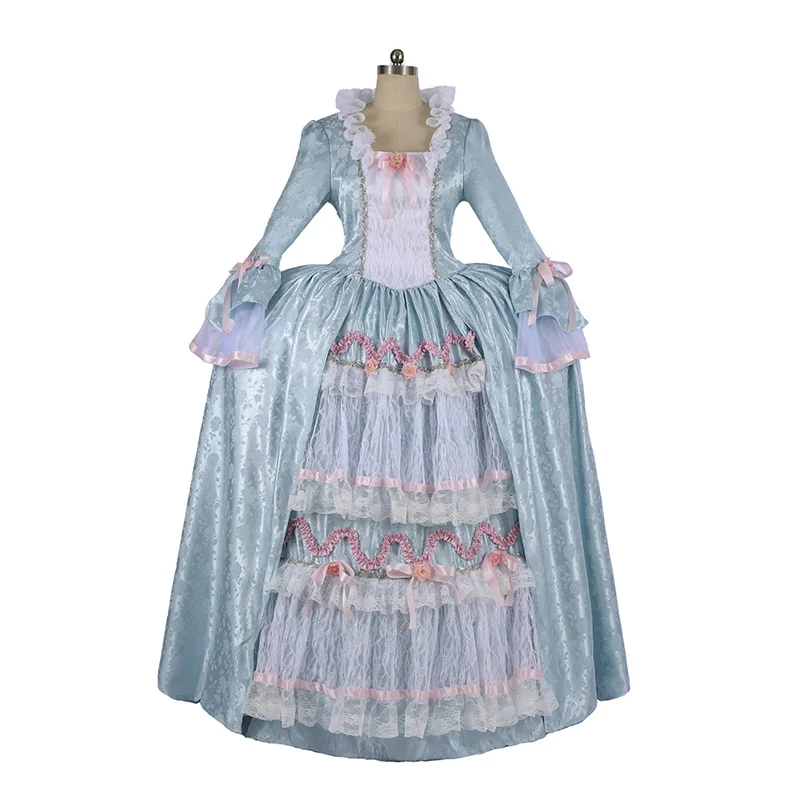 

18th Marie Antoinette Baroque Blue Rococo Colonial Georgian Cosplay Costume Ball Gown Medieval Renaissance Dress