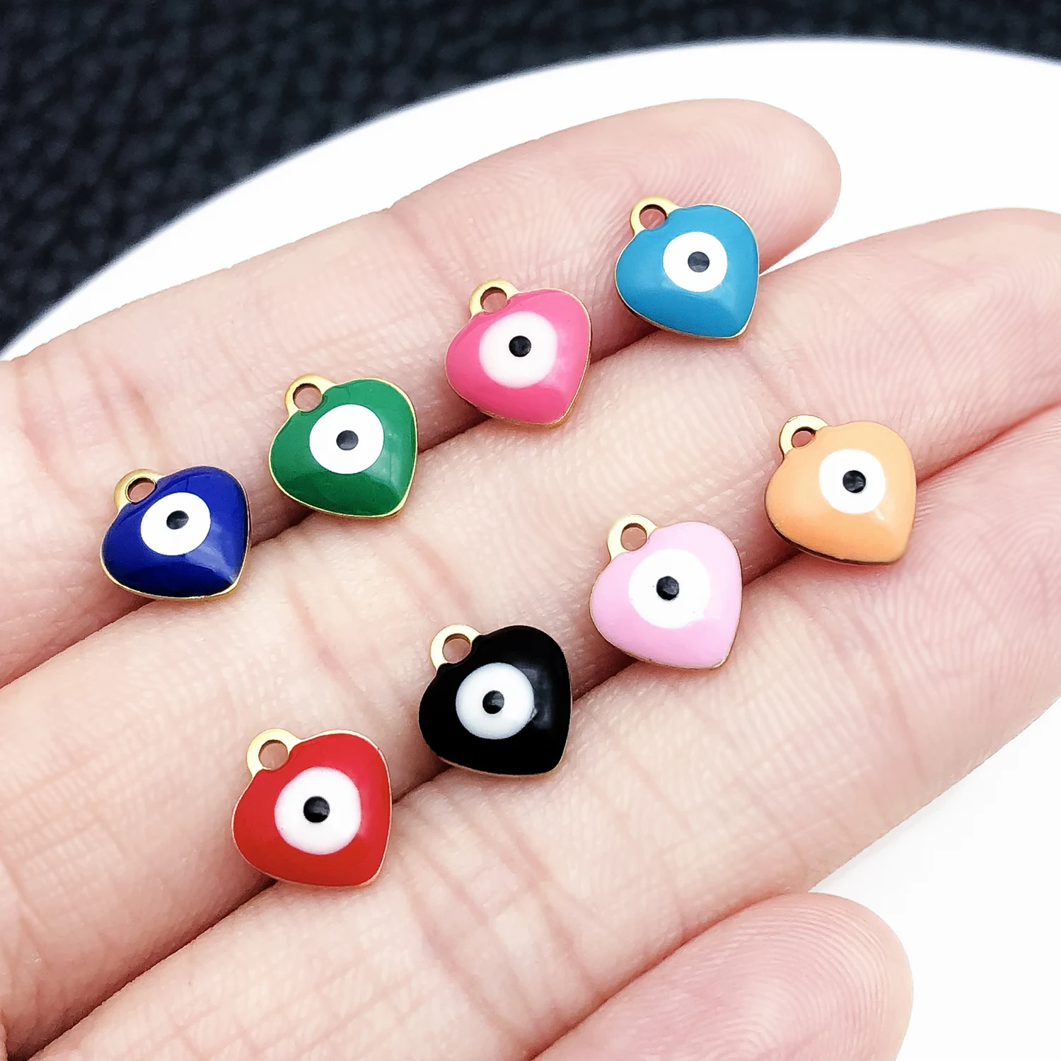 20pcs 8x9mm Enamel Heart Evil Eyes Ball Charms Pendants DIY Jewelry Making Accessories Findings For Necklace Keychain Earrings