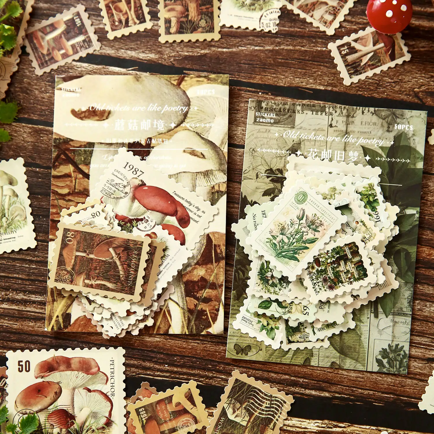 JCAC 50pcs/bag Vintage Paper Stickers, Old Tickets Poetry Series, Retro Journal DIY Scrapbooking Frame Collage Supplies Stickers