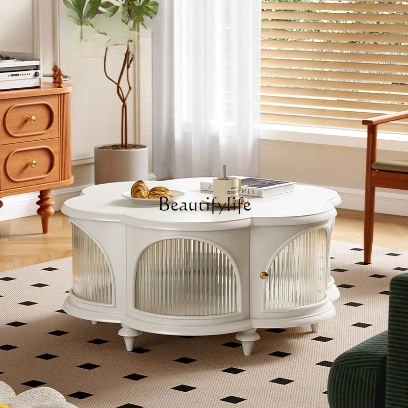 

-*French solid wood coffee table living room cream style retro modern home light luxury small apartment medieval tea table