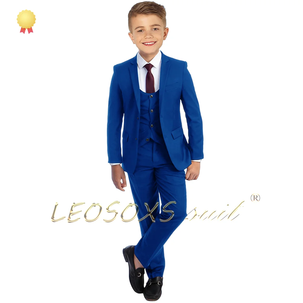 Elegant navy blue 3-piece suit for children, suitable for wedding parties, customized formal suits for boys aged 3 to 16