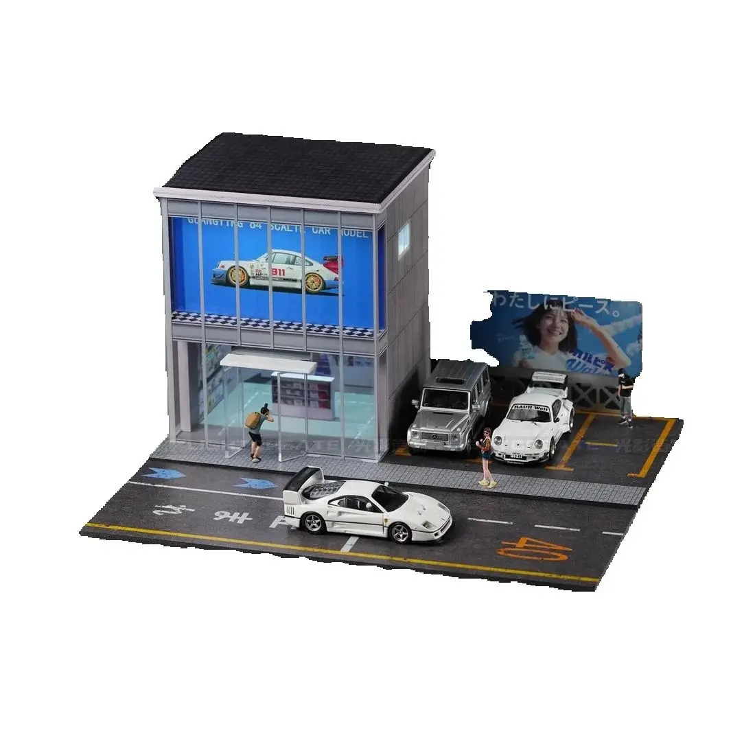 

1/64 японский продуктовый магазин, освещение сцены, парковка, космическое здание, орнамент, модель диорамы автомобиля