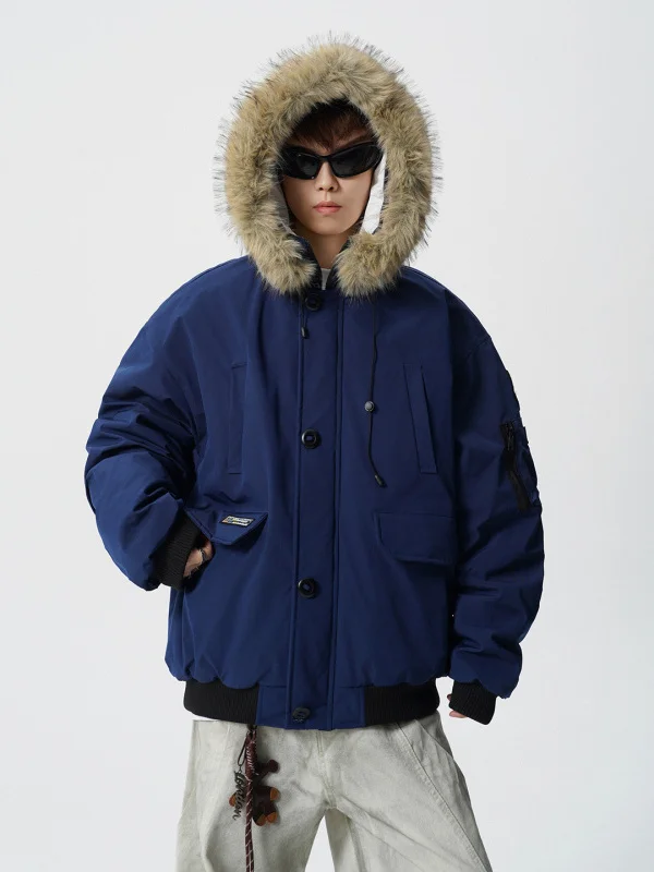 

Мужская хлопковая куртка с капюшоном Thiened, осенне-зимняя теплая парная свободная парка, модная синяя верхняя одежда, повседневная уличная одежда