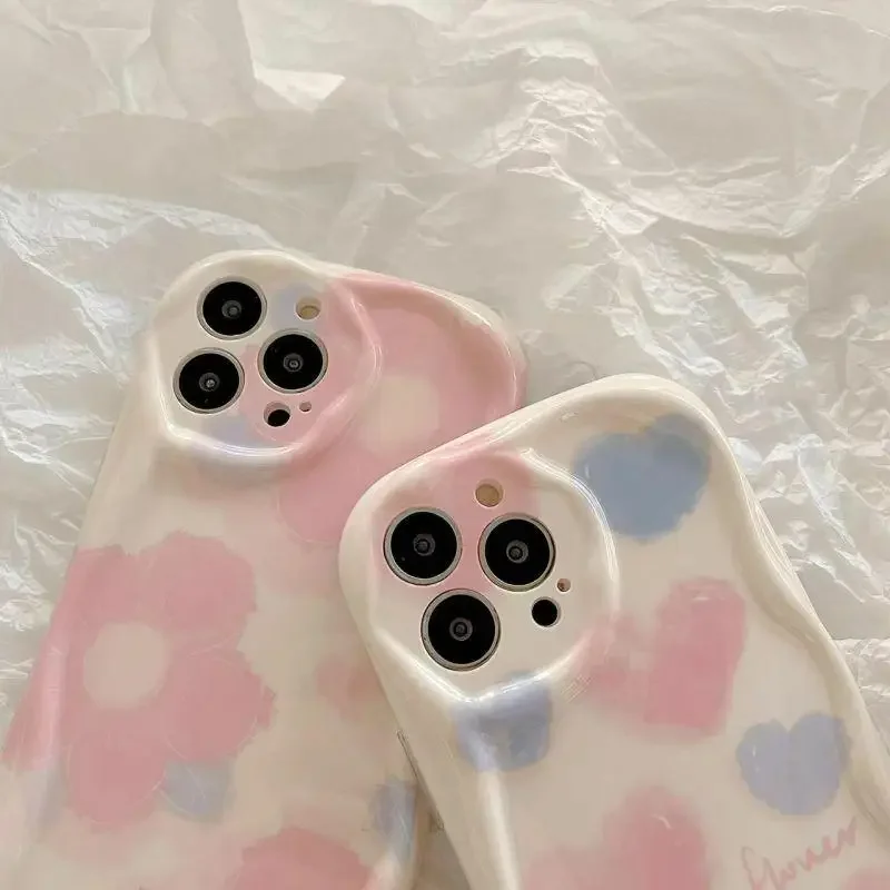 Flower Love Heart Case for VIVO Y17S Y22S Y21 Y21S Y33S Y36 Y35 Y19 Y16 Y02S Y01 Y15S Y15A V25 V21E V29E V23 V30 Soft Wavy Cover