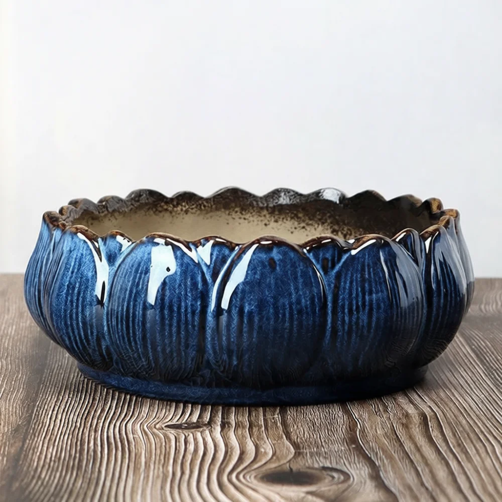 Handmade Coarse Pottery Planter Round Succulent Flower Pot Breathable Ceramic Vessel For Small Green Plants Office Desktop