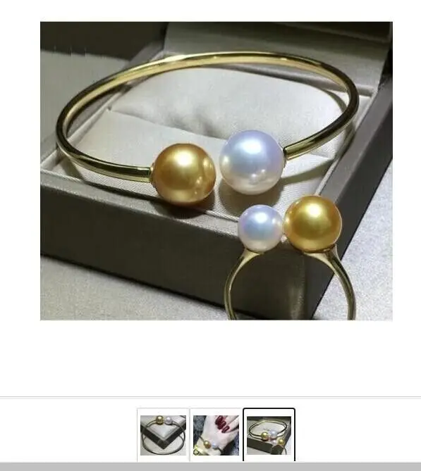 

Gorgeous Giant AAAAA10-11mm Round South China Sea Gold White Pearl Bracelet 925S-