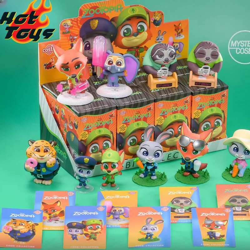 Original 8pcs Box Hottoys Disney Zootopia Cosbi Blind Box Figures Nick Wilde Judy Collectible Doll Holiday Birthday Gifts Toy