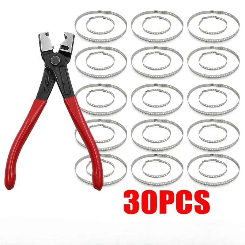 30pcs Universal Adjustable Stainless Steel Axle CV Joint Boot Crimp Clamp Kit Driveshaft CV Boot Clamp with Hose Clip Plier Tool